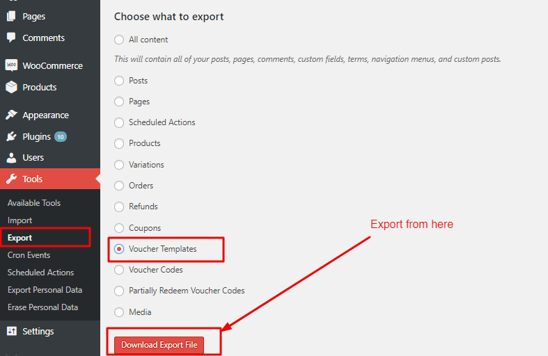 Export voucher templates